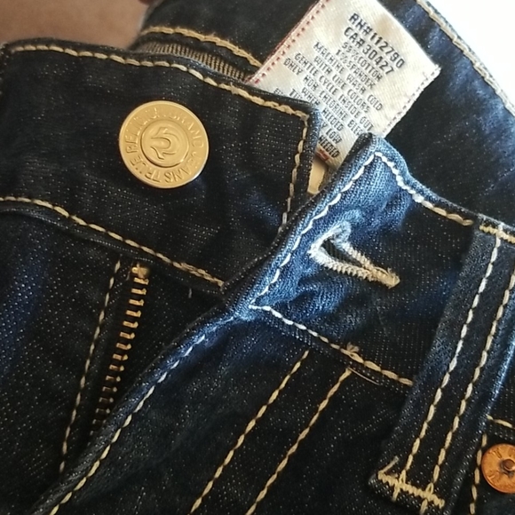 Y2k TRUE RELIGION Joey Dark Low FLARE HorseShoe Topstitched Bell IT Jeans 29 EUC - Picture 16 of 16